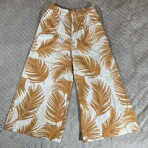Anko Womens 8 Pants Linen Blend Wide Leg Crop Brown Palm Print High Rise